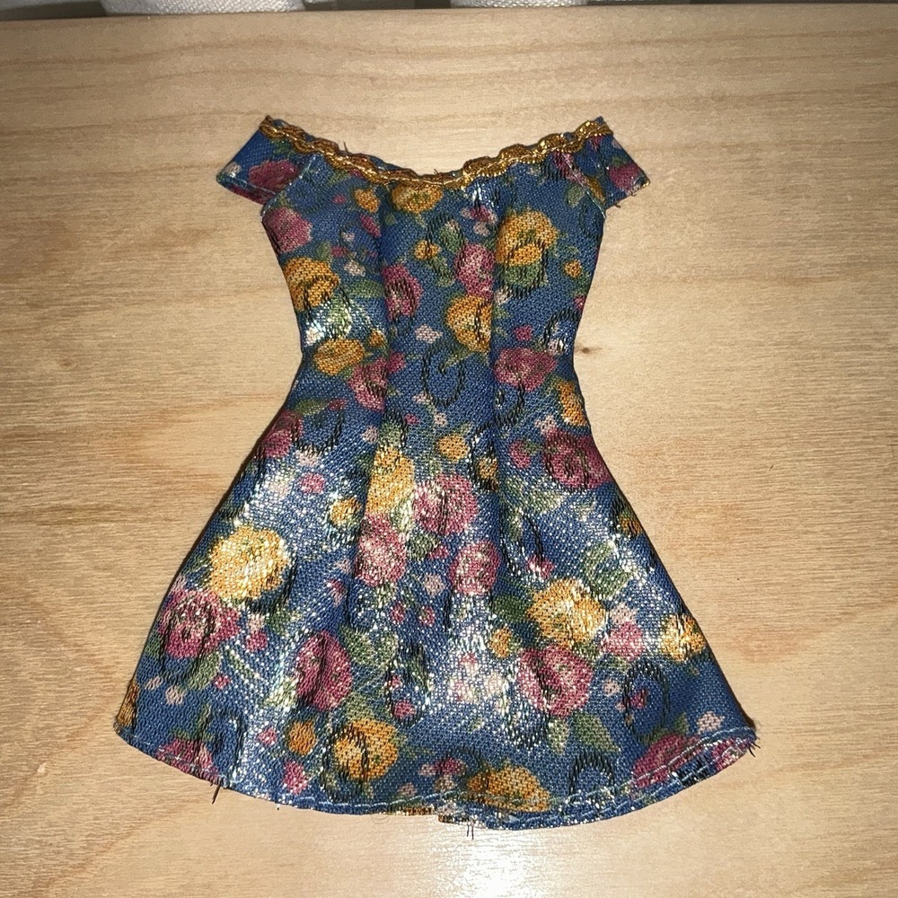 Mattel Barbie Doll Clothing ~ Vintage ~ 1990's BLUE SHINY ROSE Pink Label DRESS